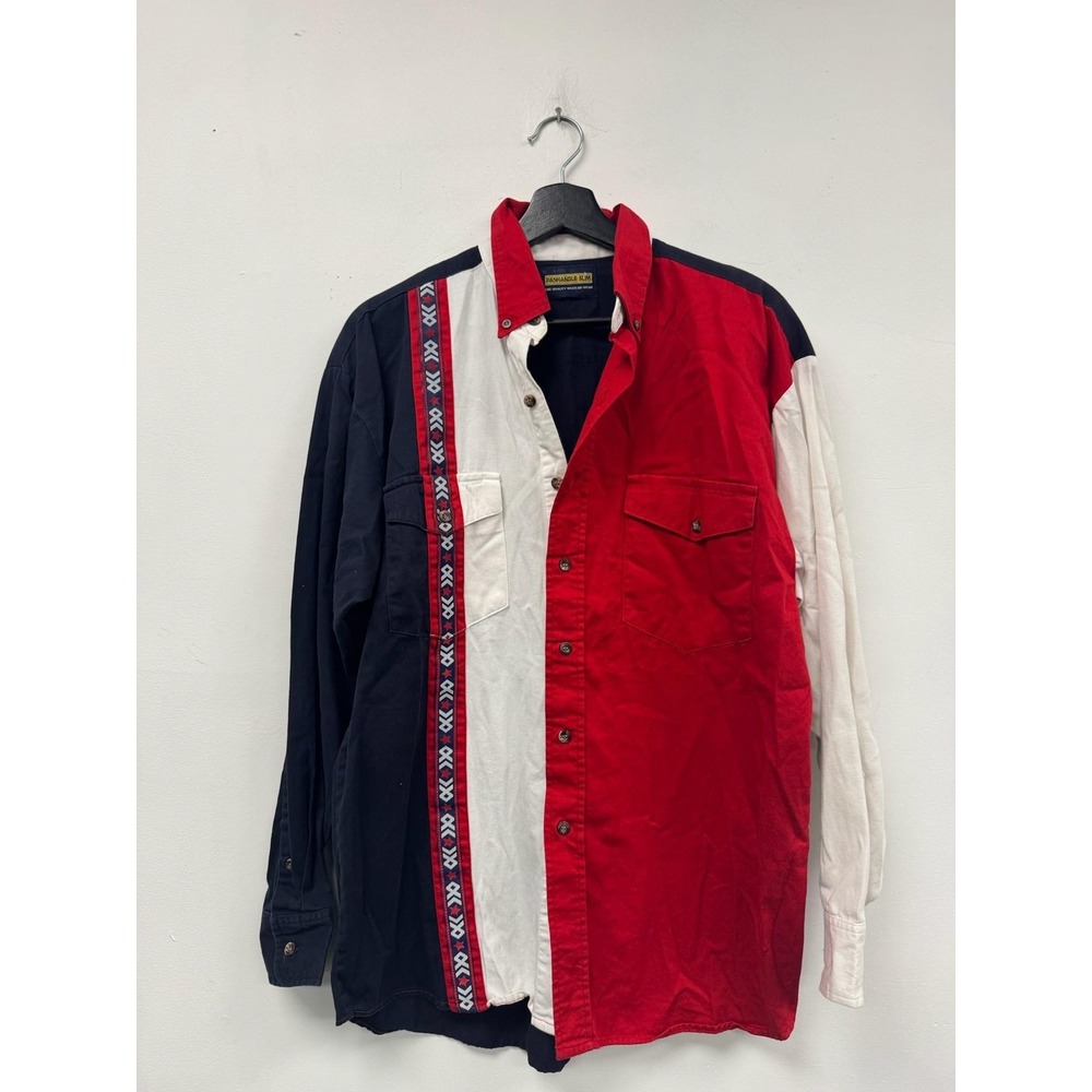 Vintage Panhandle Slim Shirt‎ Mens Medium Red White Blue Western Colorblock 90s